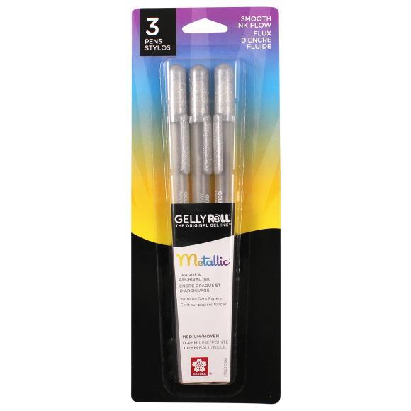 Sakura - Gelly Roll Gel Metallic Pens - 3 pack - Medium Tip - Silver