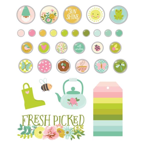 Simple Stories - Tea Garden Collection - Self Adhesive Decorative Brads