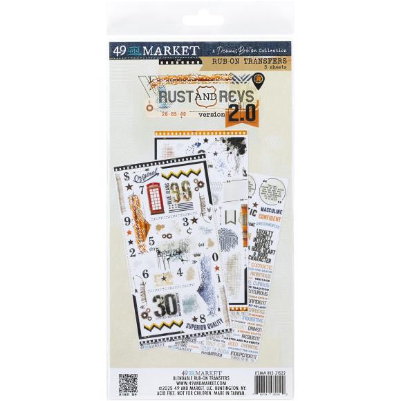 49 and Market - Rust and Revs 2.0 Collection - 6 x 12 Rub-On Transfer Set