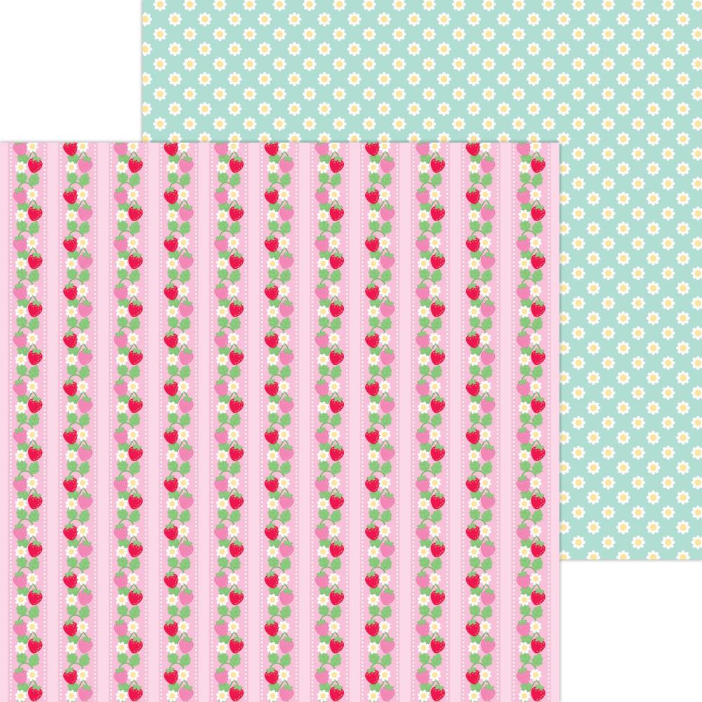 Doodle Bug Design - Berry Sweet Collection - 12 x 12 Double-Sided Paper - Strawberry Stripe