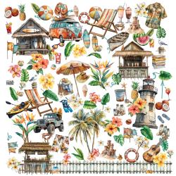 49 and Market - Beach Vibes Collection - 12 x 12 Double Sided Paper - Laser Cuts Elements