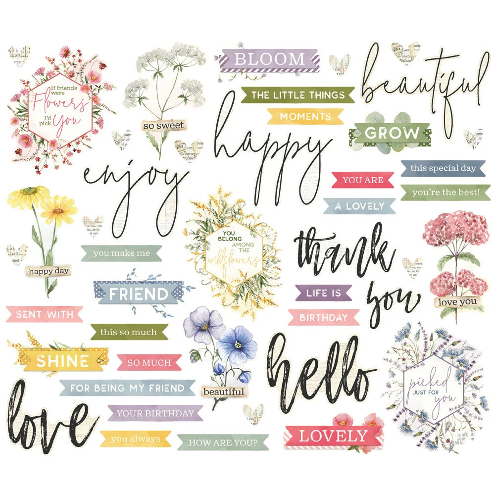 Simple Stories - Simple Vintage Meadow Flowers Collection - Ephemera - Sentiment Bits