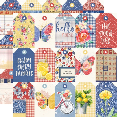 Simple Stories - Simple Vintage Linen Market Collection - 12 x 12 Double Sided Paper - Tag Elements