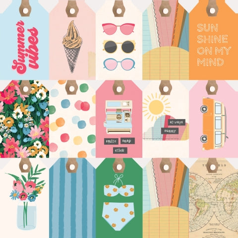 Simple Stories - Sunny Days Collection - 12 x 12 Double-Sided Cardstock -Tag Elements