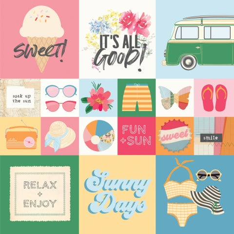 Simple Stories - Sunny Days Collection - 12 x 12 Double-Sided Cardstock -2 x 2 / 4 x 4 Elements