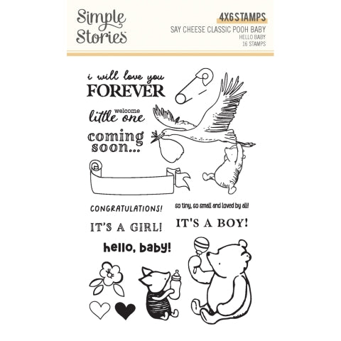 Simple Stories - Say Cheese Classic Pooh Baby Collection - Clear Photopolymer Stamps - Hello Baby