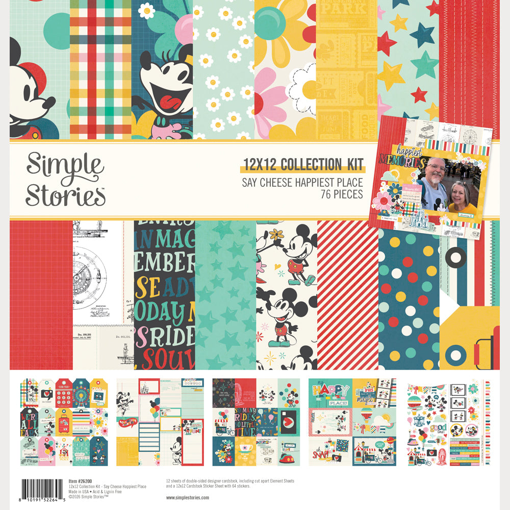 Collection kit with colorful paper sheets and designs, featuring Simple Stories branding.