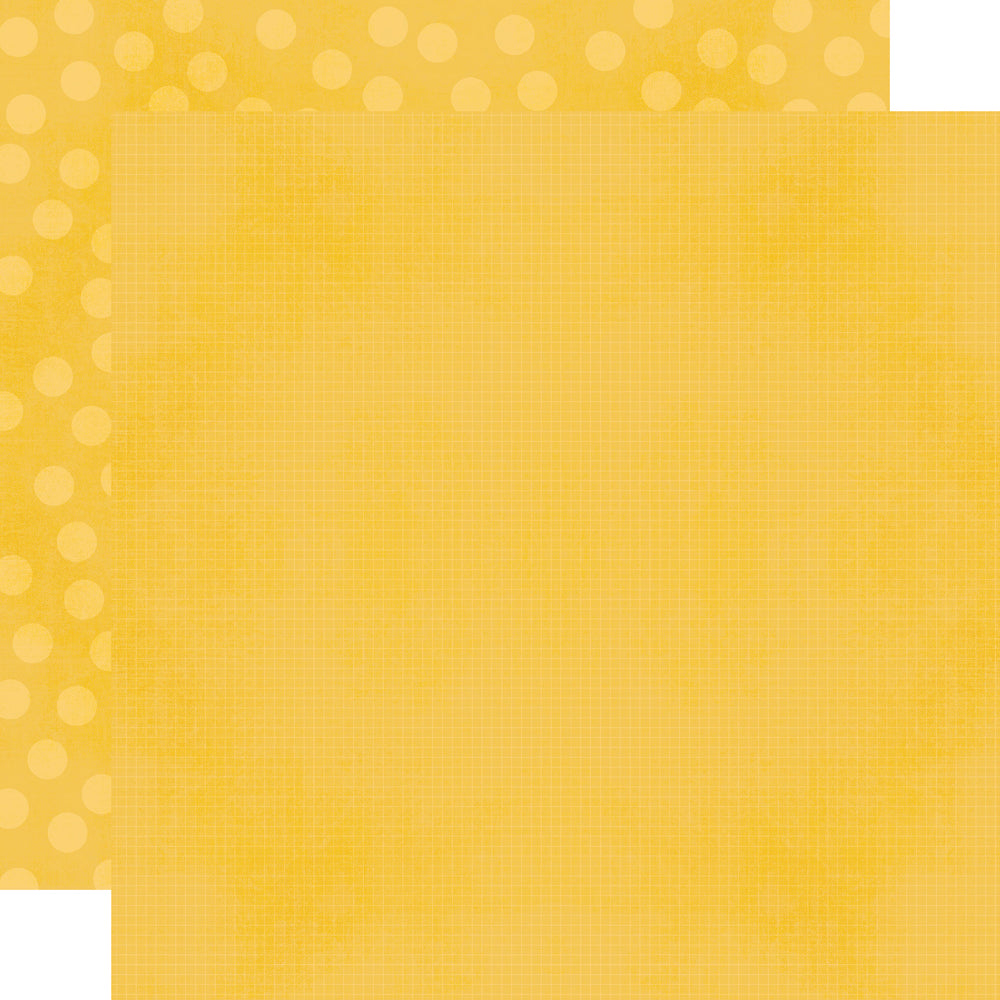 Yellow textured 12 x 12 paper with 2 tone yellow polka dots on back