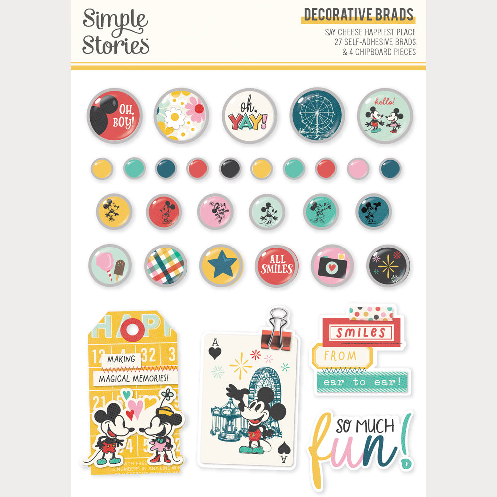 Simple Stories - Say Cheese Happiest Place Collection - Self Adhesive Decorative Brads