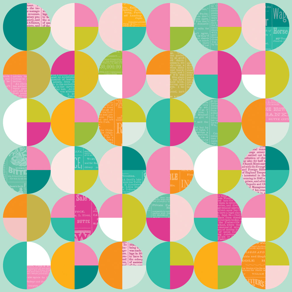 Pattern of colorful circles on a teal background