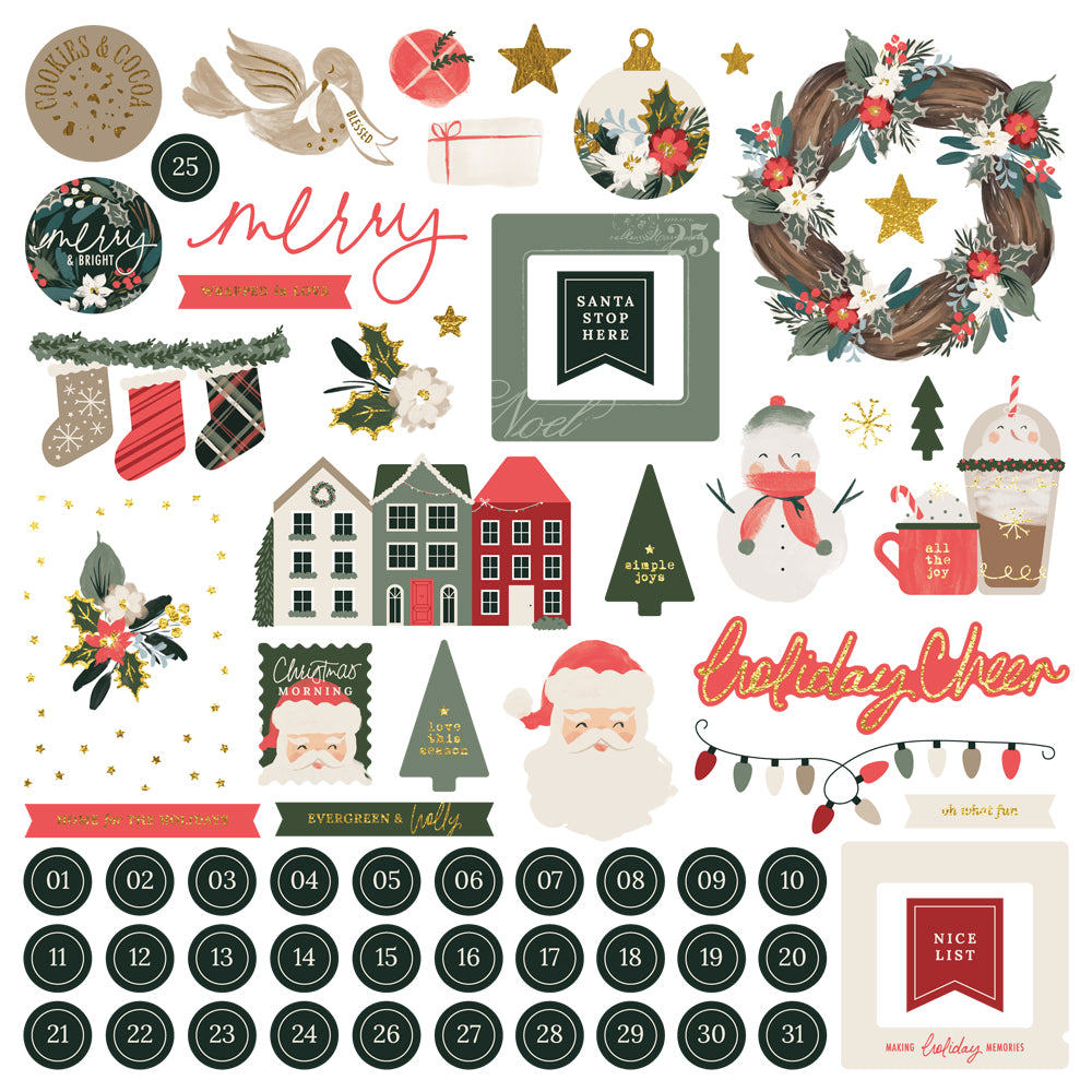 Simple Stories - Mistletoe & Holly Collection - Chipboard Pieces