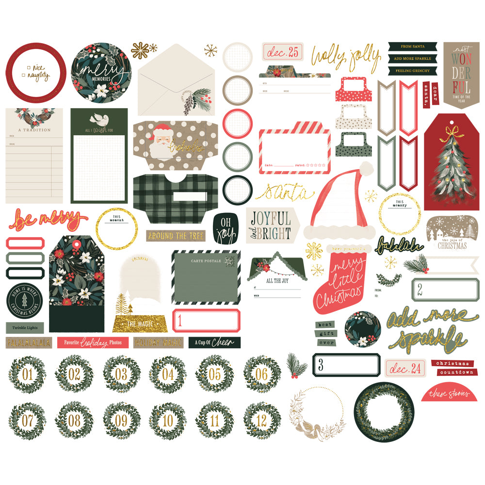 Simple Stories - Mistletoe & Holly Collection - Ephemera - Journal Bits And Pieces