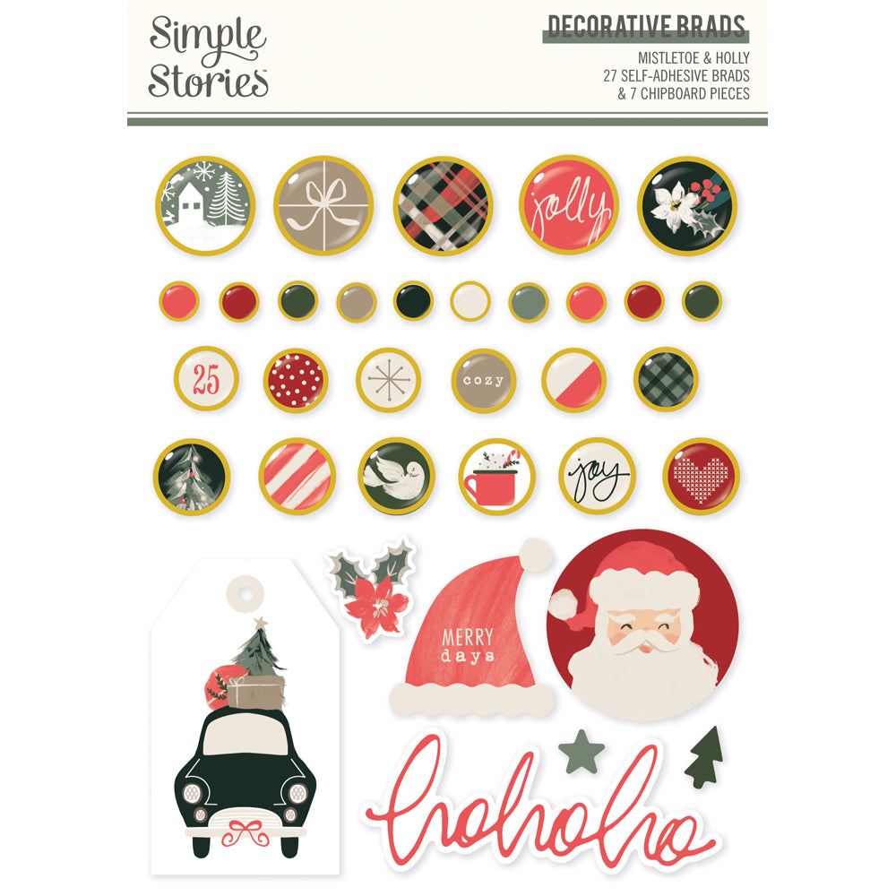 Simple Stories - Mistletoe & Holly Collection - Decorative Brads