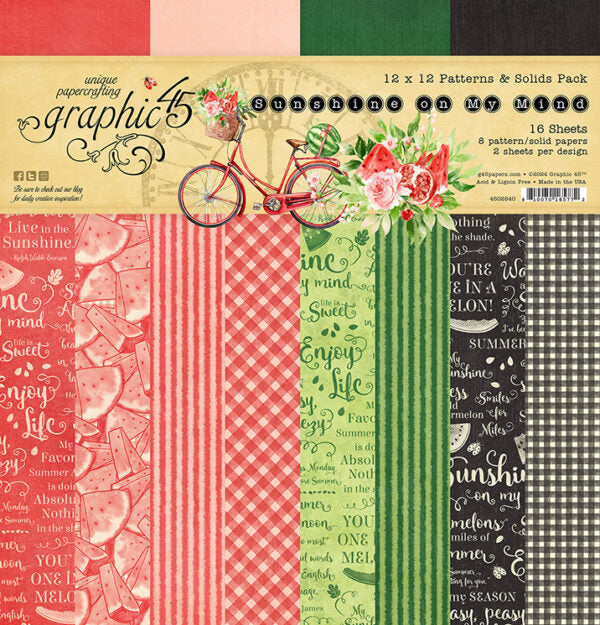 Graphic 45 - Sunshine On My Mind Collection - 12 x 12 Collection Pack - Patterns And Solids