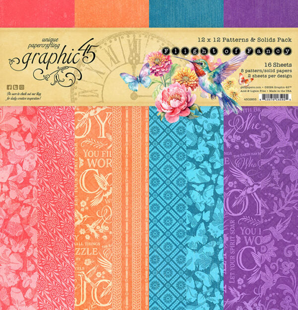 Graphic 45 - Flight of Fancy Collection - 12 x 12 Patterns And Solids Pack