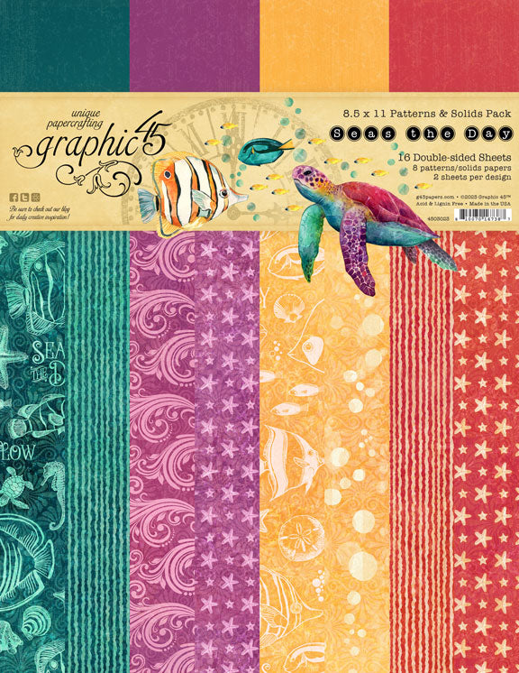 Graphic 45 - Seas The Day Collection - 8.5 x 11 Patterns & Solids Pack