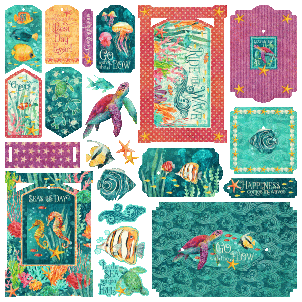 Graphic 45 - Seas The Day Collection - Chipboard Pieces - Tags & Frames
