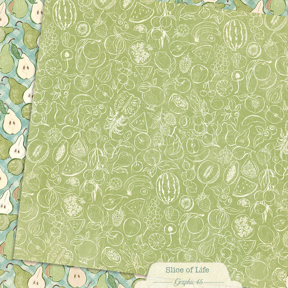 Graphic 45 - Slice Of Life Collection - 12 x 12 Double Sided Paper - Gingham Pears