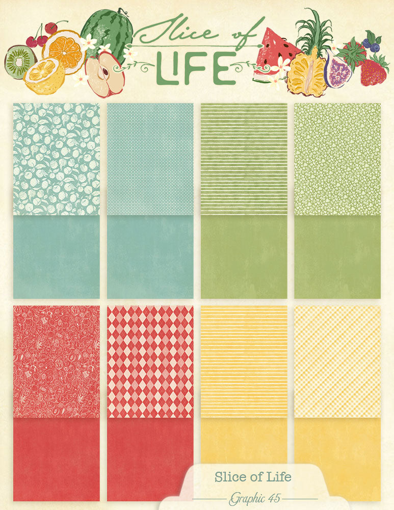 Graphic 45 - Slice Of Life Collection - 8.5 x 11 Patterns And Solids Pack