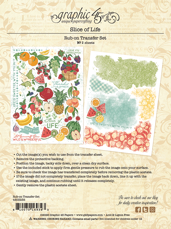 Graphic 45 - Slice Of Life Collection - Rub-On Transfers