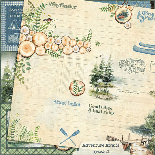 Graphic 45 - Adventure Awaits Collection - 12 x 12 Double-Sided Paper - Journaling Cut Aparts