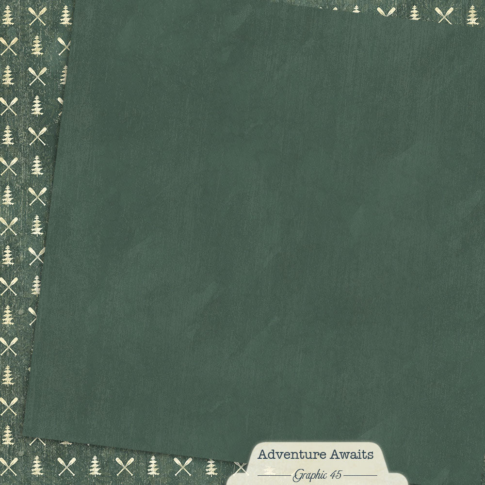 Graphic 45 - Adventure Awaits Collection - 12 x 12 Double-Sided Paper - Evergreen Patterns And Solids