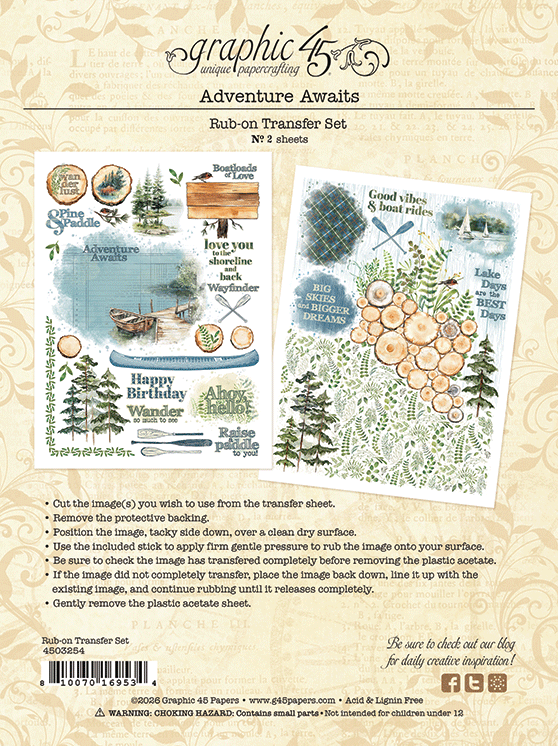 Graphic 45 -Adventure Awaits Collection - Rub-On Transfers