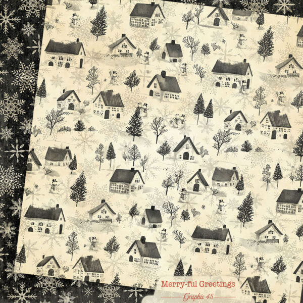 Graphic 45 - Merry-ful Greetings Collection - 12 x 12 Double Sided Paper - Winter Snowflakes