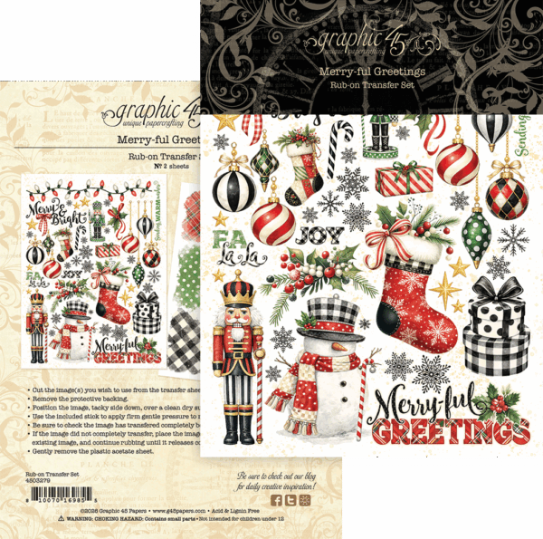 Graphic 45 - Merry-ful Greetings Collection - Rub-On Transfers
