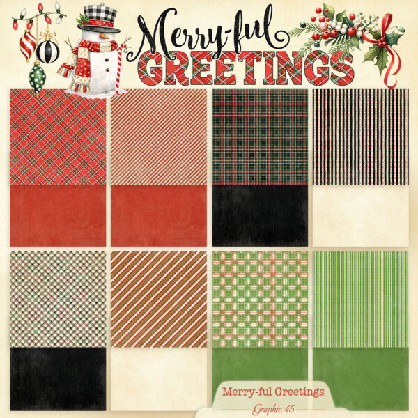 Graphic 45 - Merry-ful Greetings Collection - 12 x 12 Plaids And Stripes