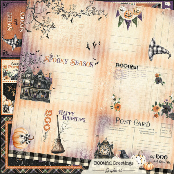 Graphic 45 - BOOtiful Greetings Collection - 12 x 12 Double Sided Paper - Journaling Cut-Apart