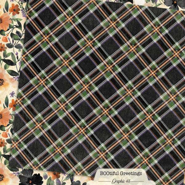 Graphic 45 - BOOtiful Greetings Collection - 12 x 12 Double Sided Paper - Floral And Plaid