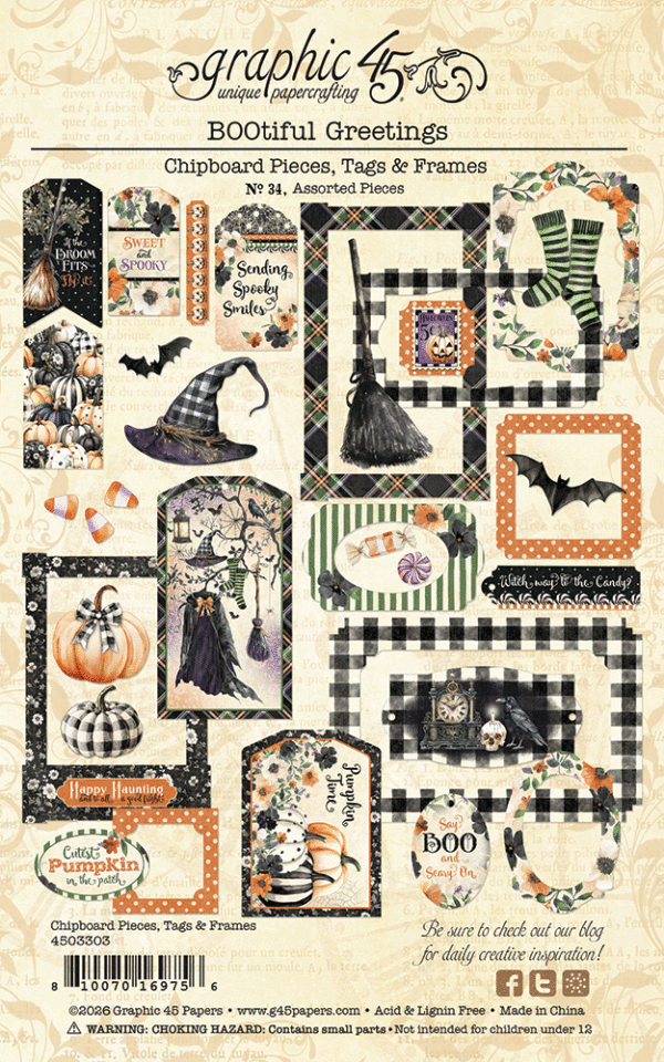 Graphic 45 - BOOtiful Greetings Collection -Chipboard Embellishments - Tags And Frames