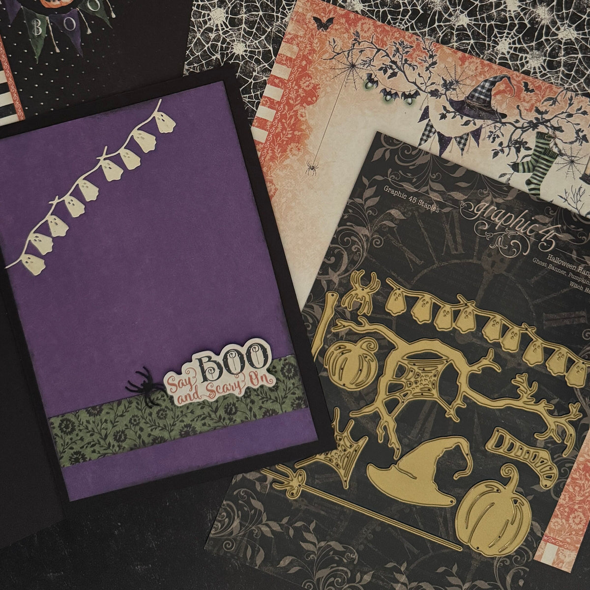 Graphic 45 - Staples Embellishments Collection - Metal Dies - Halloween Hanging Set