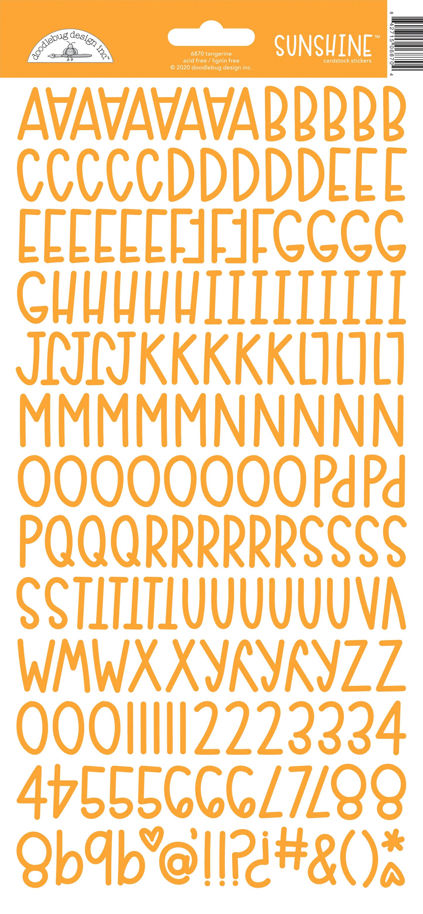 Alphabet stickers with an orange color scheme on a white background