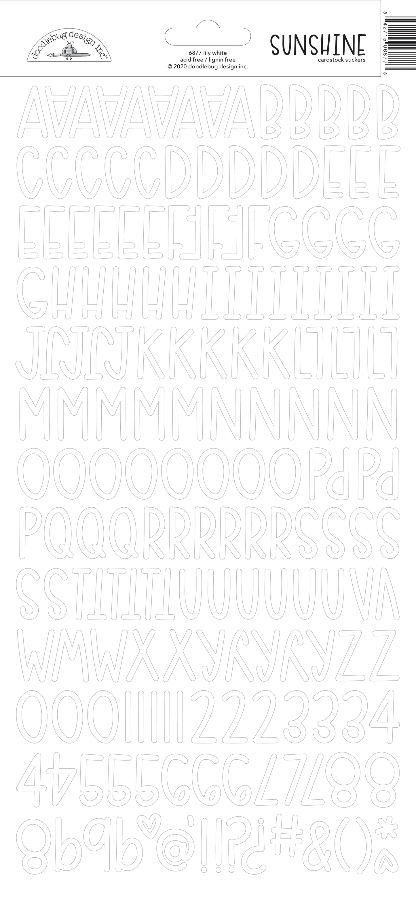 White cardstock alphabet stickers and numbers