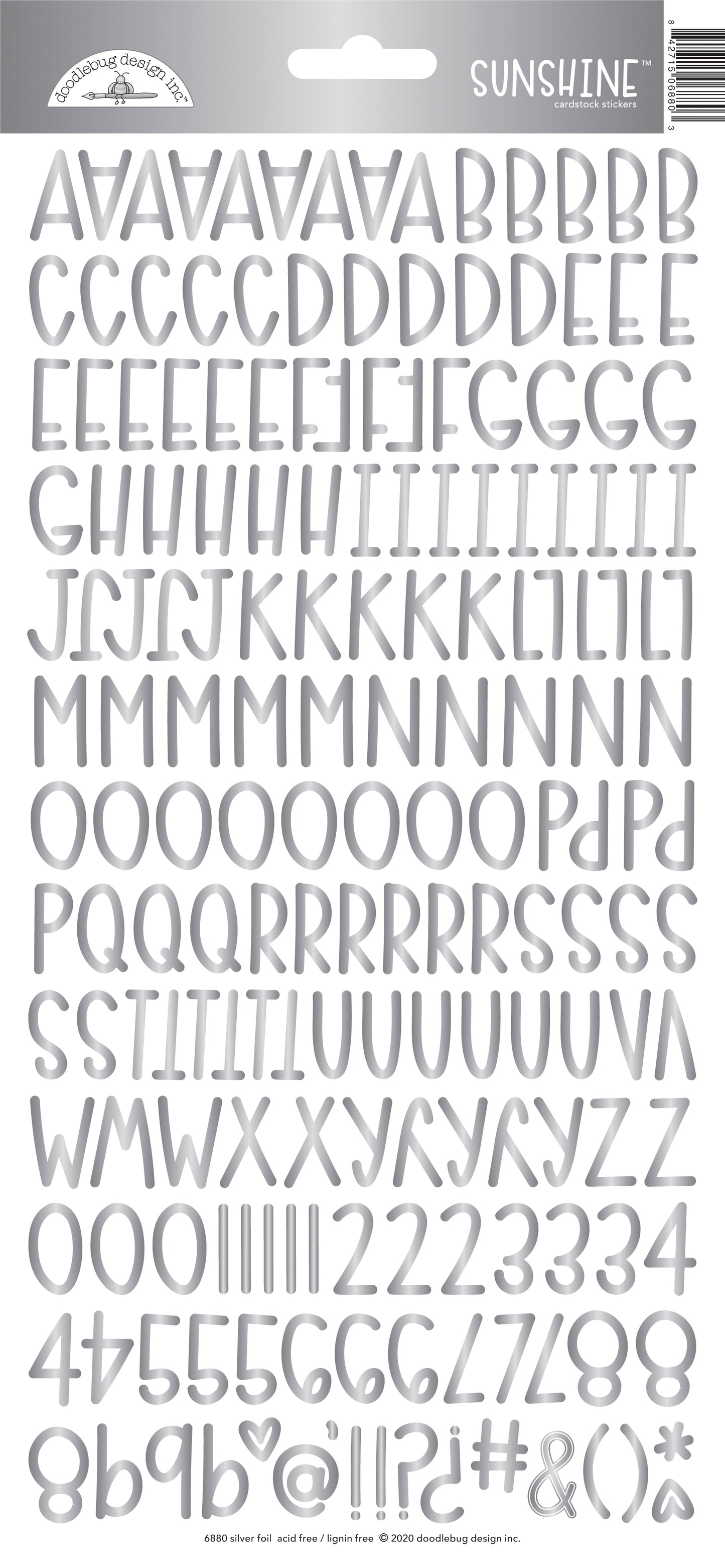 Silver Alphabet and number stickers on a white background