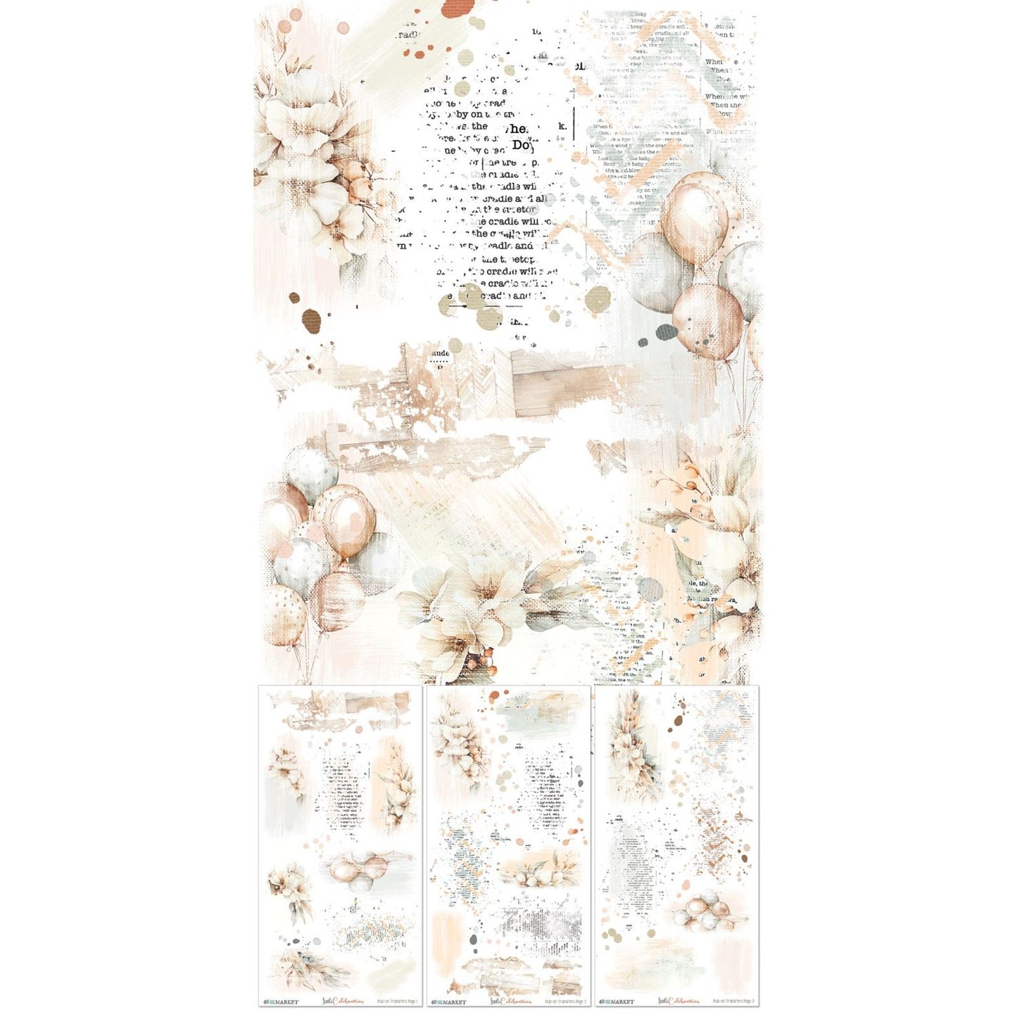 49 and Market - Little Celebrations Collection - 6 x 12 Rub-on Transfer Set