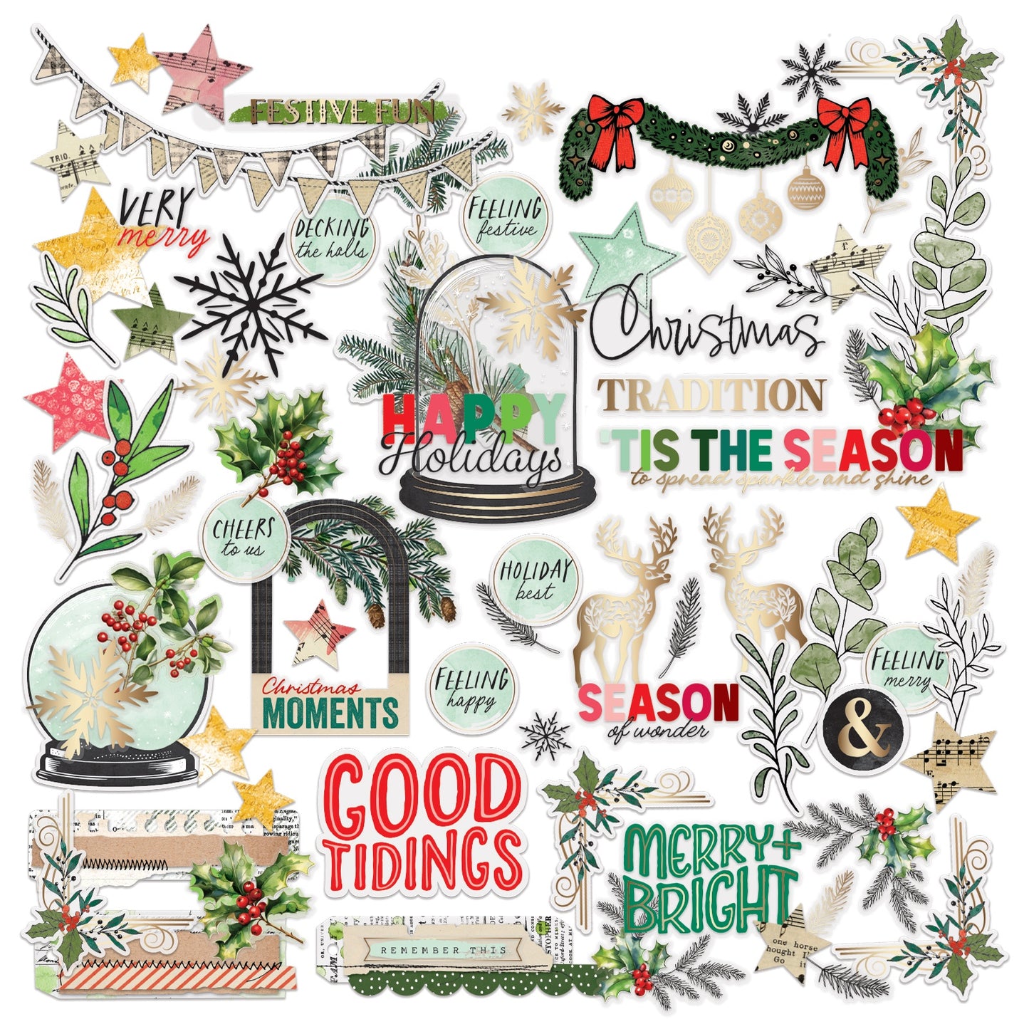 49 and Market - Mistletoe and Memories Collection - Foiled Die Cut Assortment