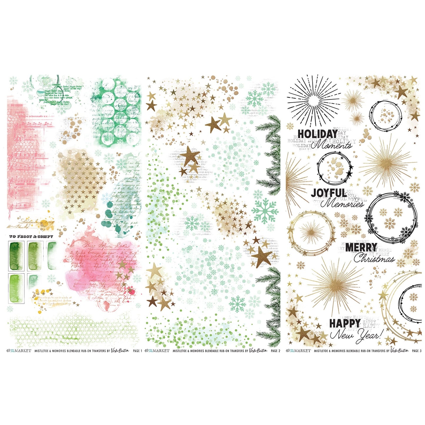 49 and Market - Mistletoe and Memories Collection - Blendable Rub-On Transfers