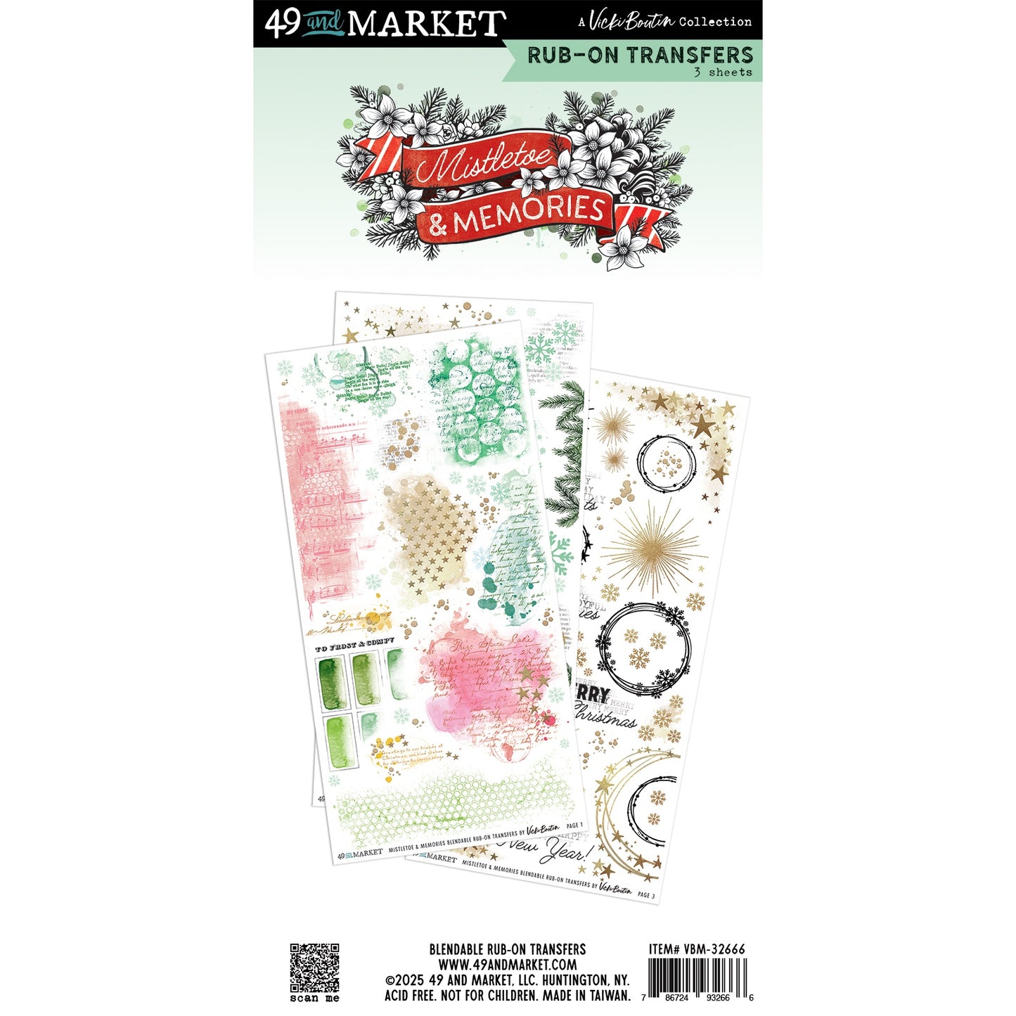 49 and Market - Mistletoe and Memories Collection - Blendable Rub-On Transfers