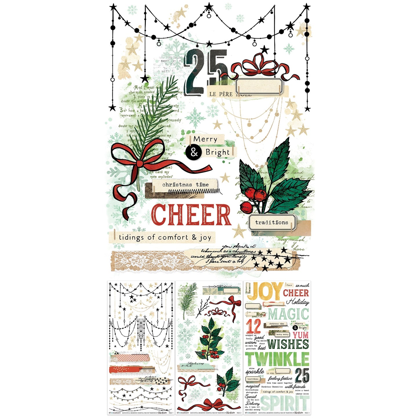 49 and Market - Mistletoe and Memories Collection - Essential Rub-On Transfers