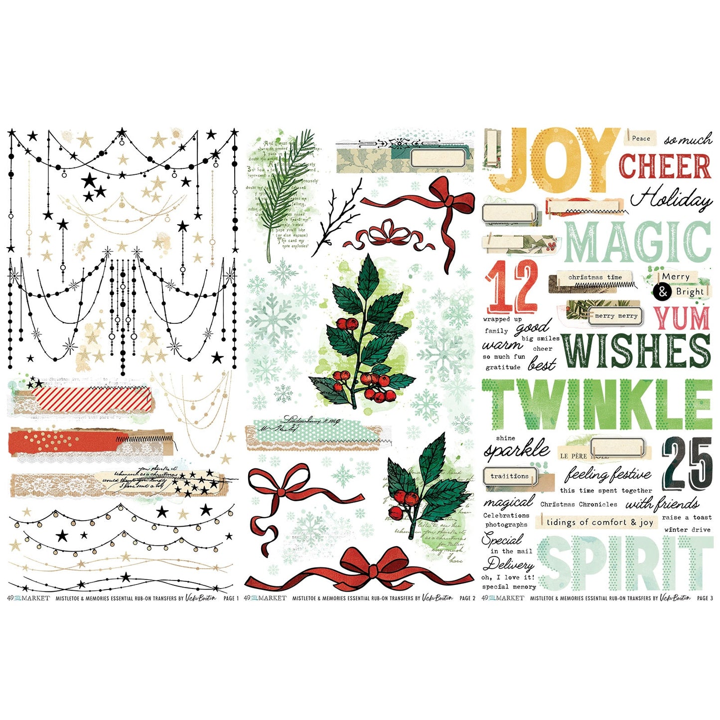 49 and Market - Mistletoe and Memories Collection - Essential Rub-On Transfers