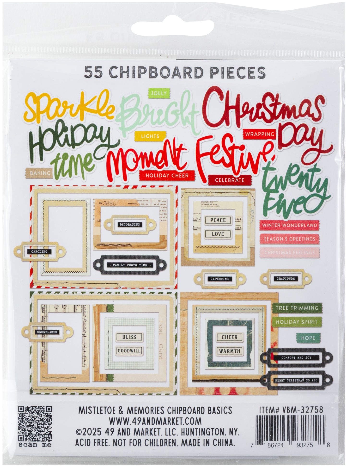 49 and Market - Mistletoe and Memories Collection - Chipboard Basics
