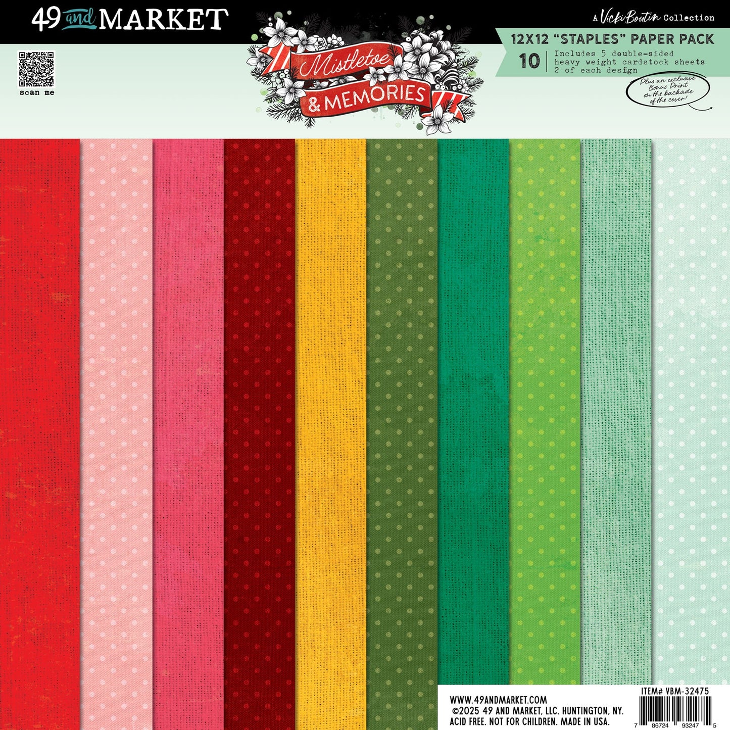 49 and Market - Mistletoe and Memories Collection - 12 x 12 Staples Pack