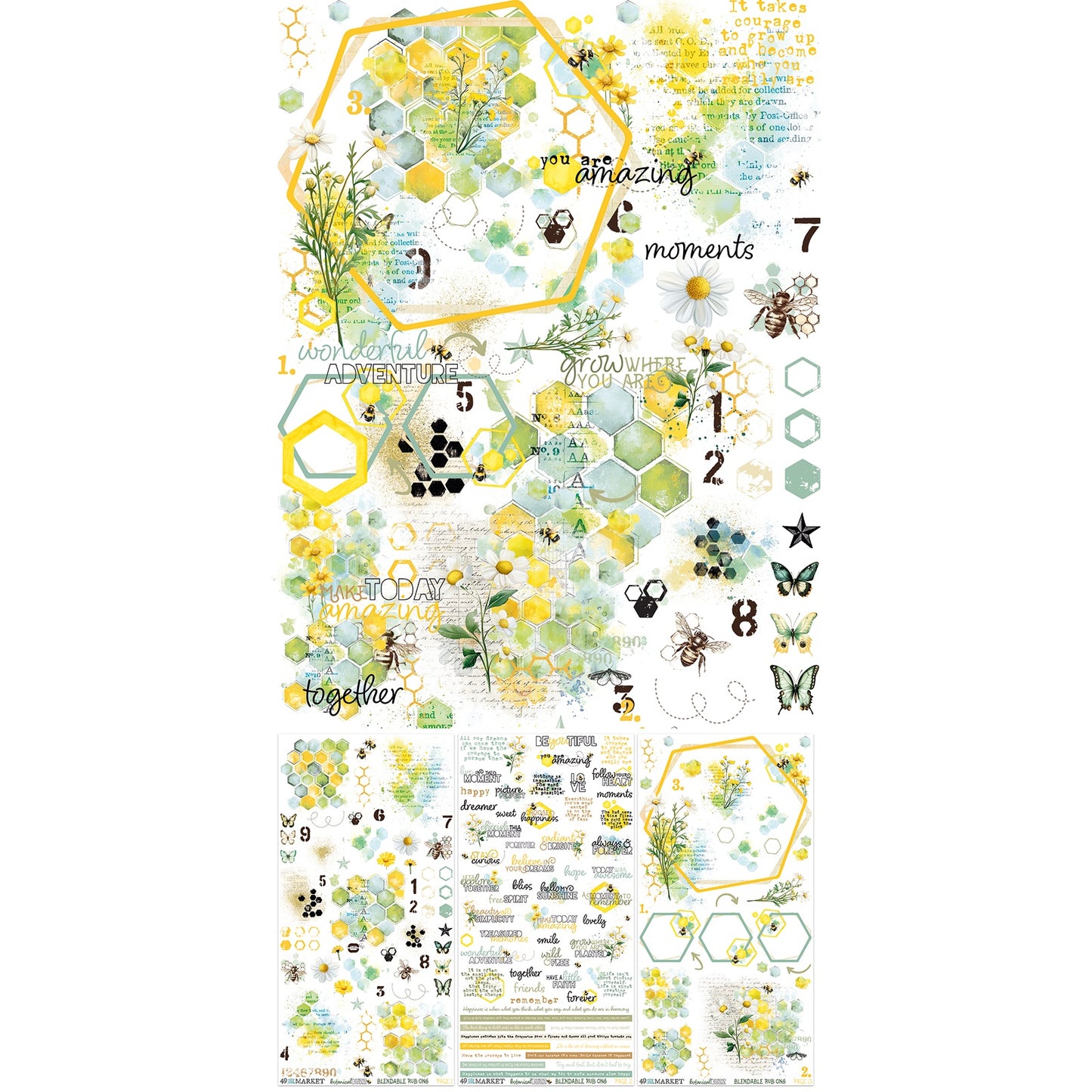 49 and Market - Botanical Buzz Collection - Rub-On Transfers