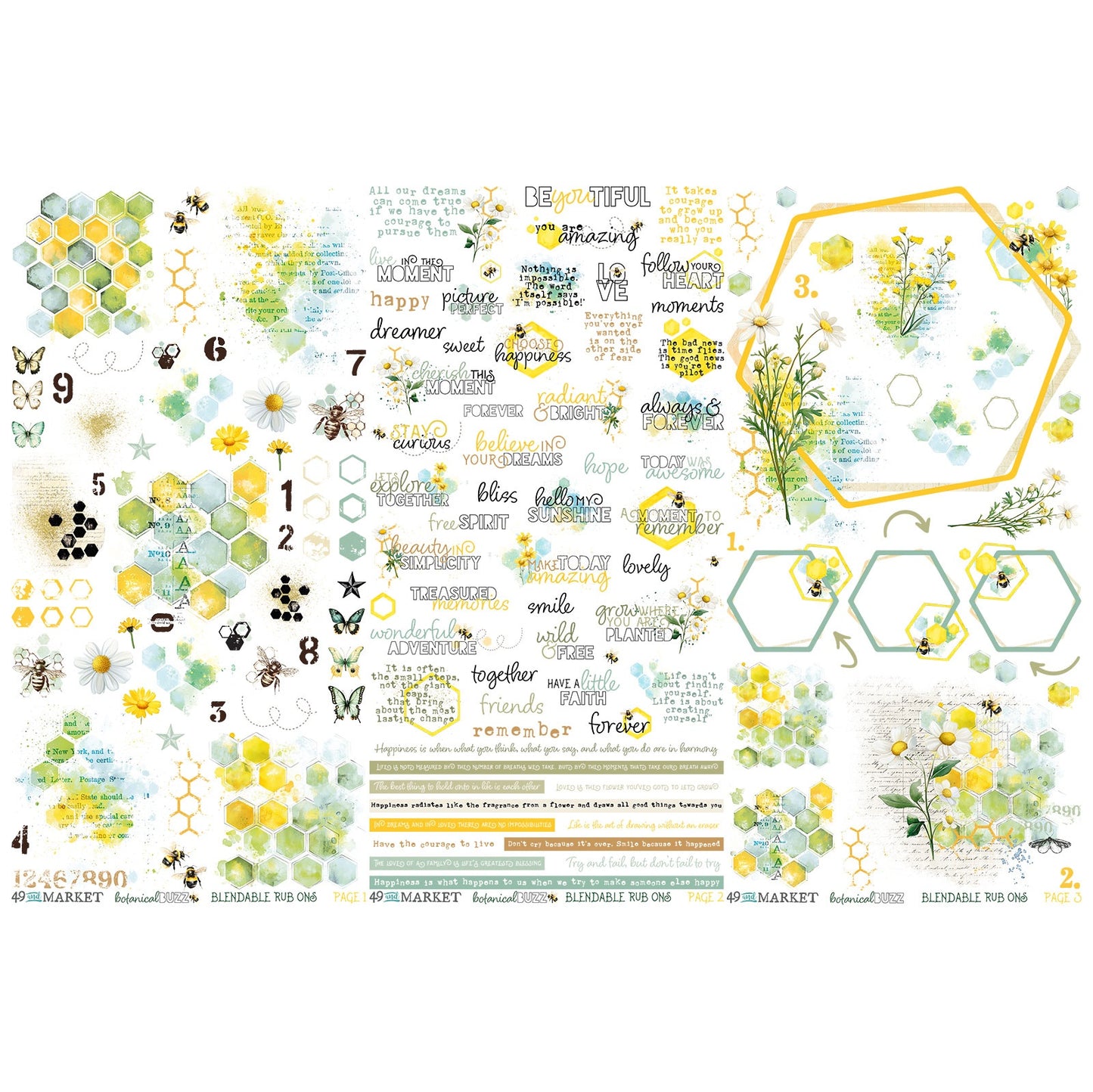 49 and Market - Botanical Buzz Collection - Rub-On Transfers