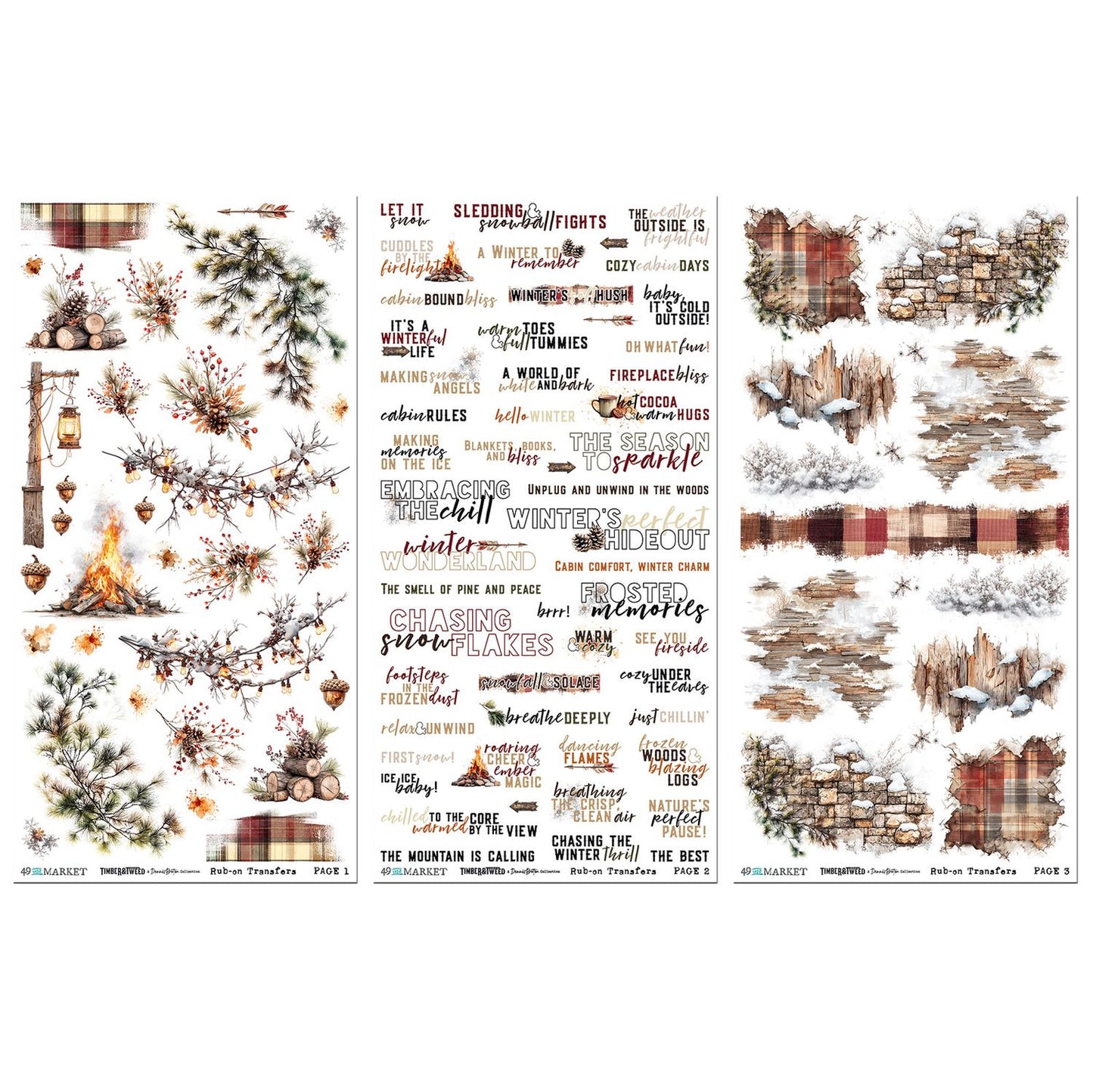 49 and Market - Timber & Tweed Collection - Essentials Rub-On Transfer Set 6" x 12"