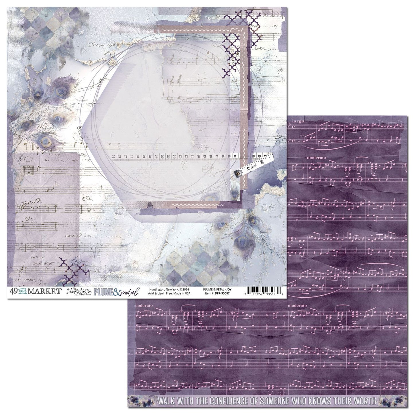 49 and Market - Plume & Petal Collection - 12 x 12 Double Sided Paper -Joy