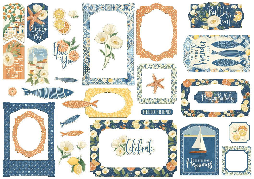 Graphic 45 - Scenic Route Collection - Chipboard Pieces - Tags & Frames